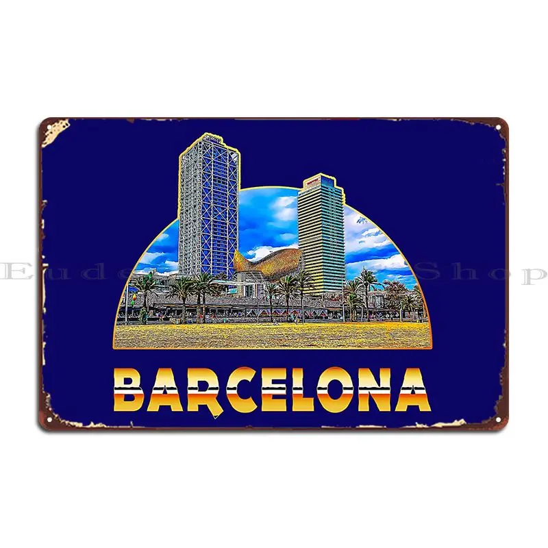 Home Barcelona - Letrero metálico con impresión de rascacielos